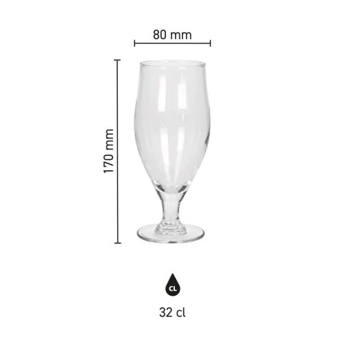 Infographic with dimensions of Cervoise beer glass 32 cl, shows glass shape and dimensions in millimetres.