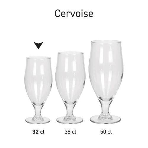 Series image of several Cervoise beer glasses 32 cl, grouped for product comparison.