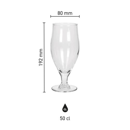Infographic showing exact dimensions of the Cervoise beer glass 50 cl, including height and capacity.