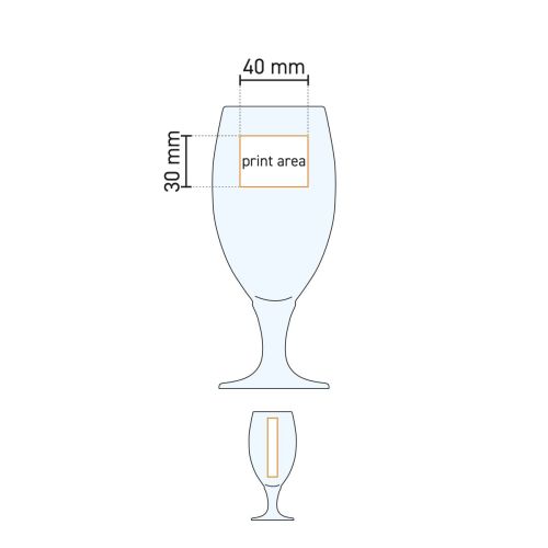 Technical working drawing with printing area on beer glass Cheers 32.5 cl. for logo positioning.