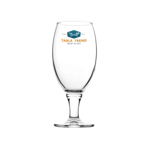 Front view of Cheers beer glass 32.5 cl. with full-colour TableTrend logo in the middle of the glass.