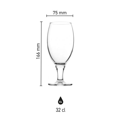 Infographic showing dimensions of beer glass Cheers 32.5 cl, including height and diameter.