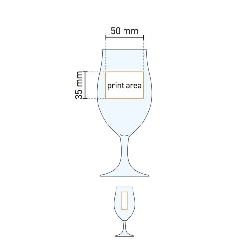 Technische werktekening van het Bierglas Executive 26 cl. met markering van het mogelijke drukgebied. Technische werktekening van het Bierglas Executive 26 cl. met markering van het mogelijke drukgebied.