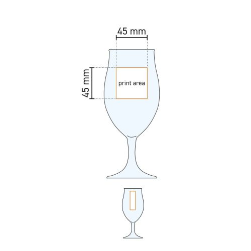 Technische werktekening van het drukgebied op het bierglas Executive 38 cl. glas. Technische werktekening van het drukgebied op het bierglas Executive 38 cl. glas.