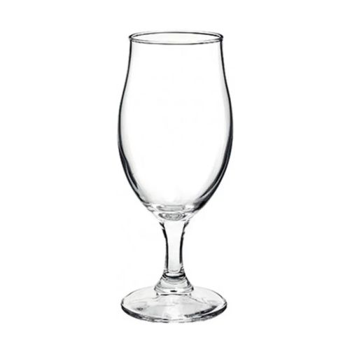Vooraanzicht van een transparant bierglas Executive 38 cl. met klassiek slank model. Vooraanzicht van een transparant bierglas Executive 38 cl. met klassiek slank model.