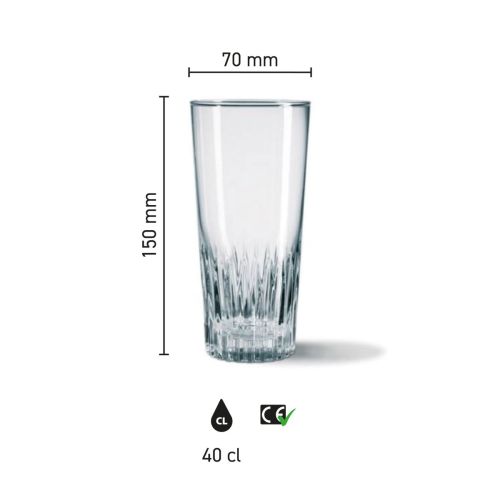 Infographic shows height and diameter of beer glass Gaetan 40 cl. with scale.
