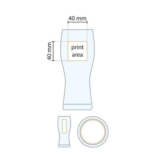 Technical working drawing with printing area of Beer glass Koblenz 30 cl glass. Technical working drawing with printing area of Beer glass Koblenz 30 cl glass.