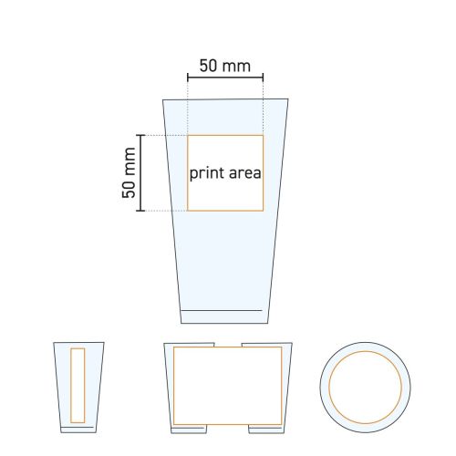 Technical working drawing of the printing area on the Beer Pint glass 34 cl. for logo placement. Technical working drawing of the printing area on the Beer Pint glass 34 cl. for logo placement.