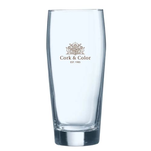 Beer glass Willy 40 cl. printed with one-coloured CorkColor logo on the front of the glass. Beer glass Willy 40 cl. printed with one-coloured CorkColor logo on the front of the glass.