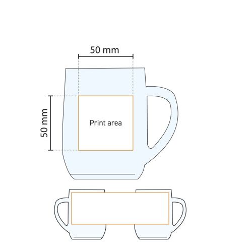 Technical working drawing of the Hayworth beer mug 28 cl. with indication of the pressure area. Technical working drawing of the Hayworth beer mug 28 cl. with indication of the pressure area.