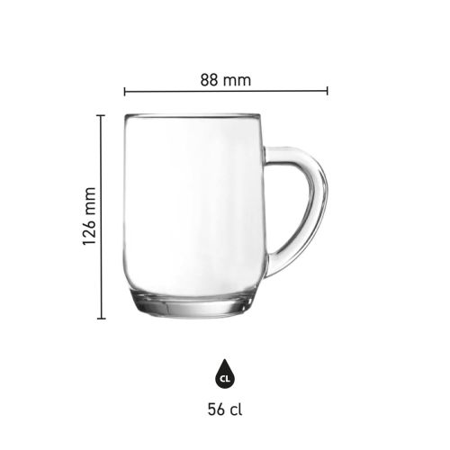 Infographic showing technical dimensions of the Hayworth beer mug 56 cl, including contents and height. Infographic showing technical dimensions of the Hayworth beer mug 56 cl, including contents and height.