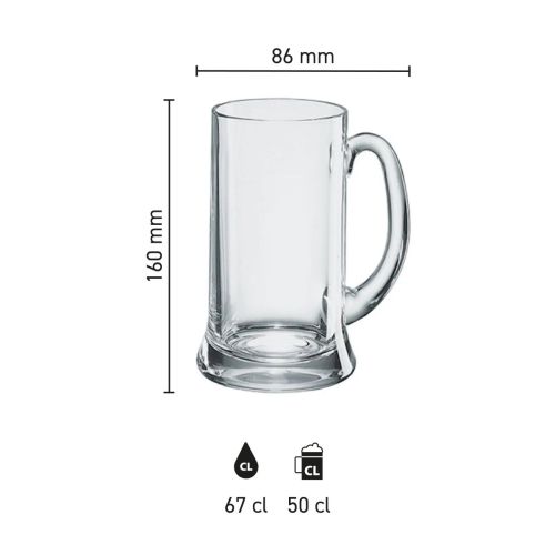 Infographic met productafmetingen van de Icon bierpul 50 cl., inclusief inhoudslijn. Infographic met productafmetingen van de Icon bierpul 50 cl., inclusief inhoudslijn.