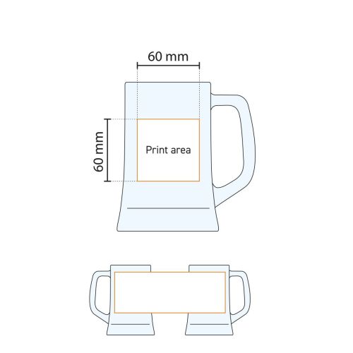 Technische werktekening van drukgebied op bierpul Maxim 50 cl. voor logoplaatsing. Technische werktekening van drukgebied op bierpul Maxim 50 cl. voor logoplaatsing.