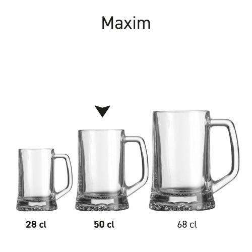 Serieafbeelding van bierpul Maxim 50 cl. glas naast andere modellen uit dezelfde lijn. Serieafbeelding van bierpul Maxim 50 cl. glas naast andere modellen uit dezelfde lijn.