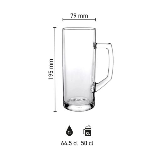 Infographic showing technical dimensions of the Reno beer mug 50 cl, including tap size markings. Infographic showing technical dimensions of the Reno beer mug 50 cl, including tap size markings.