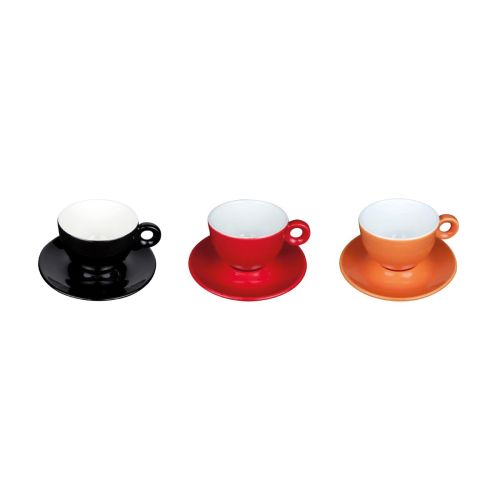 Colour view of Bola cappuccino set 20 cl. in porcelain, various colour variants side by side. Colour view of Bola cappuccino set 20 cl. in porcelain, various colour variants side by side.