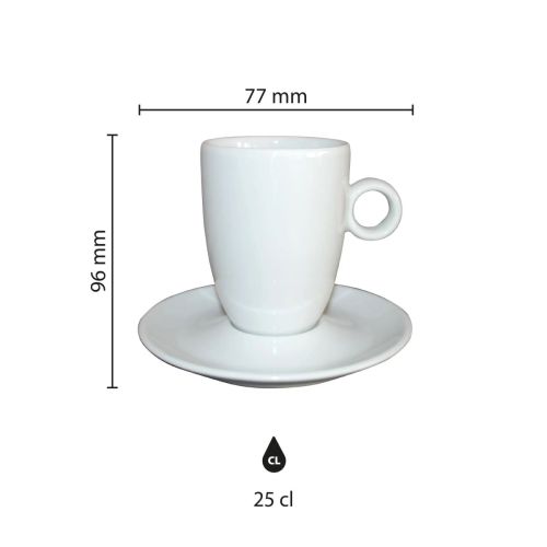 Infographic met hoogte- en diameterafmetingen van de Bola Cappuccino hoog wit 25 cl. SET Infographic met hoogte- en diameterafmetingen van de Bola Cappuccino hoog wit 25 cl. SET