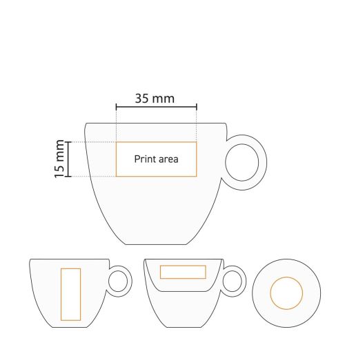 Technical working drawing of the printing area on the Bola espresso 8 cl. porcelain set. Technical working drawing of the printing area on the Bola espresso 8 cl. porcelain set.
