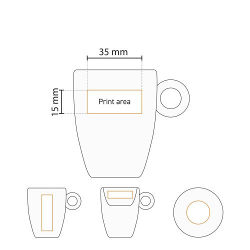 Technical working drawing with printing area for printing on the Bola espresso 9 cl. set. Technical working drawing with printing area for printing on the Bola espresso 9 cl. set.
