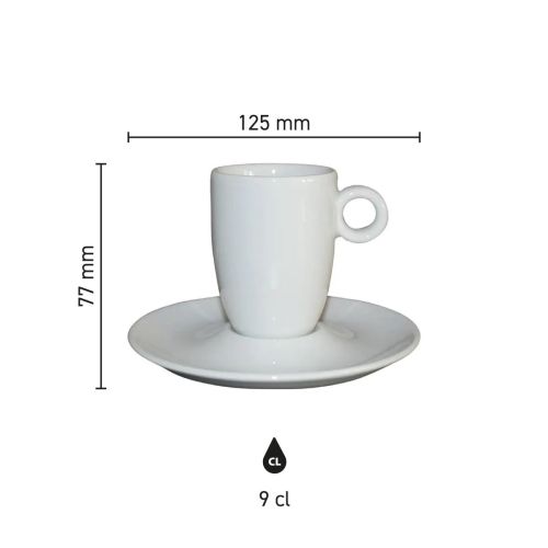 Infographic showing product dimensions of the Bola espresso high white 9 cl. set, with height and capacity. Infographic showing product dimensions of the Bola espresso high white 9 cl. set, with height and capacity.