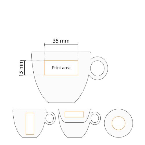 Printing area of Bola Espresso cup 9 cl. porcelain shown in working drawing for printing.