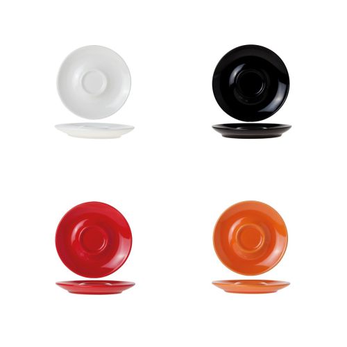 Overview of colour variations of Bola espresso saucers 12.5 cm made of porcelain. Overview of colour variations of Bola espresso saucers 12.5 cm made of porcelain.