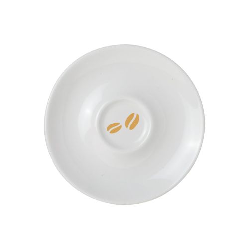 One-colour printing of CoffeeCo logo on porcelain espresso saucer 12.5 cm. One-colour printing of CoffeeCo logo on porcelain espresso saucer 12.5 cm.