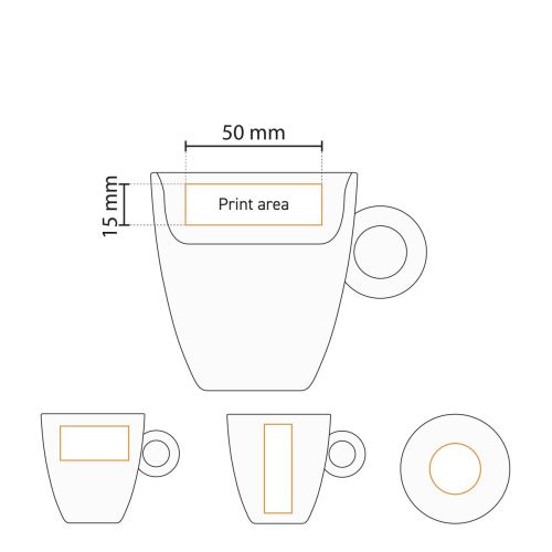 Technical working drawing of the printing area on the Bola coffee high white 19 cl.