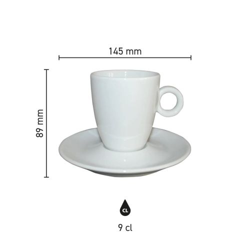 Infographic showing product dimensions of Bola coffee tall white 19 cl, including height and capacity.