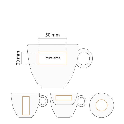 Printing area and printing positions shown on working drawing of Bola coffee cup 15 cl.