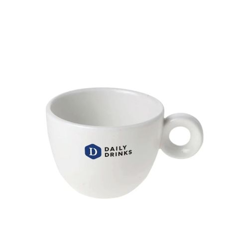 Bola coffee cup 15 cl. in porcelain with multi-coloured DailyDrinks logo on front.