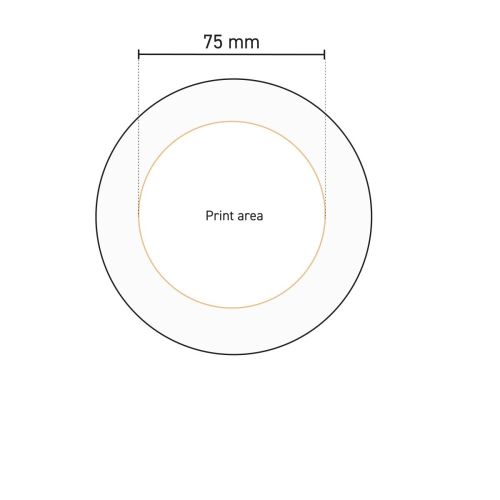 Technical working drawing with printing area for logos on the Basic board 15 cm porcelain. Technical working drawing with printing area for logos on the Basic board 15 cm porcelain.