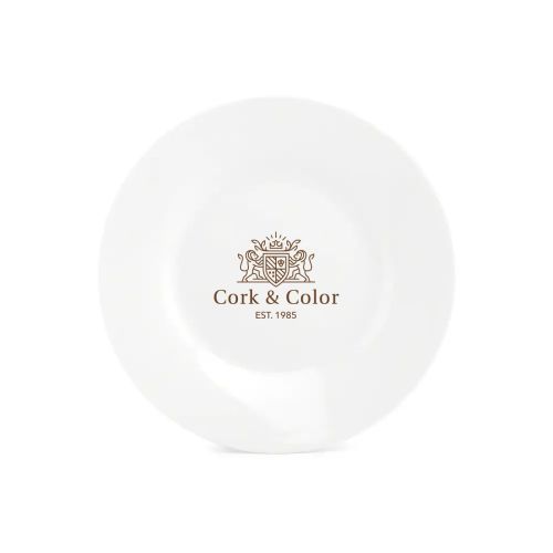 Plate Basic line 15 cm porcelain with CorkColor logo in one colour centred on the front view. Plate Basic line 15 cm porcelain with CorkColor logo in one colour centred on the front view.