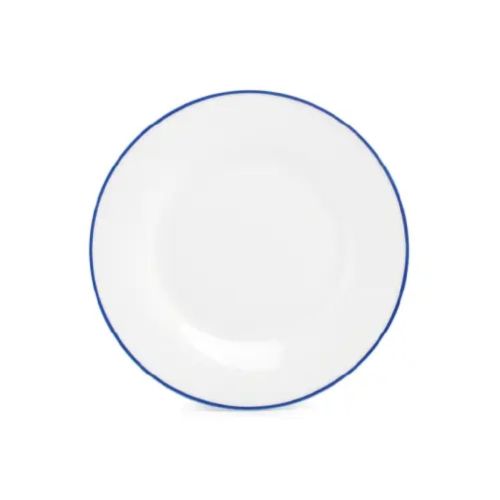 Plate Basic line 15 cm with blue rim from the Basic line, 15 cm diameter, shown straight from the front. Plate Basic line 15 cm with blue rim from the Basic line, 15 cm diameter, shown straight from the front.