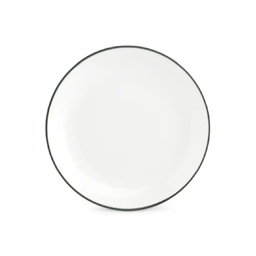 Plate Basic line 15 cm with green rim from the Basic line, 15 cm diameter, shown straight from the front. Plate Basic line 15 cm with green rim from the Basic line, 15 cm diameter, shown straight from the front.