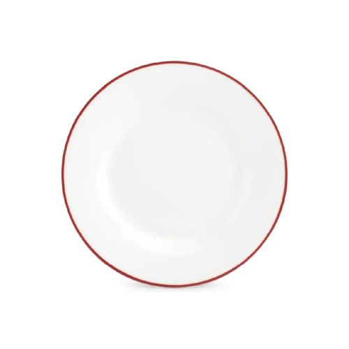 Plate Basic line 15 cm with red border from the Basic line, 15 cm diameter, shown straight from the front. Plate Basic line 15 cm with red border from the Basic line, 15 cm diameter, shown straight from the front.