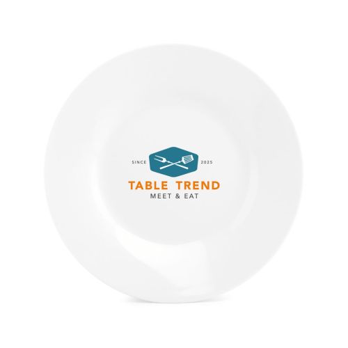 Plate Basic line 20 cm with multi-coloured TableTrend logo on the front surface. Plate Basic line 20 cm with multi-coloured TableTrend logo on the front surface.
