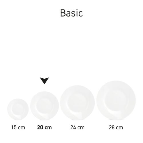 Plate Basic line 20 cm porcelain plates from the same series, pictured side by side. Plate Basic line 20 cm porcelain plates from the same series, pictured side by side.