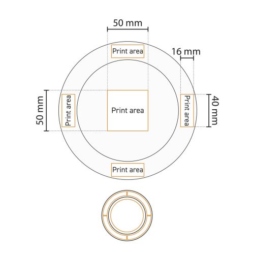 Werktekening van drukgebied op bord brede rand wit 21 cm porselein voor logoplaatsing. Werktekening van drukgebied op bord brede rand wit 21 cm porselein voor logoplaatsing.