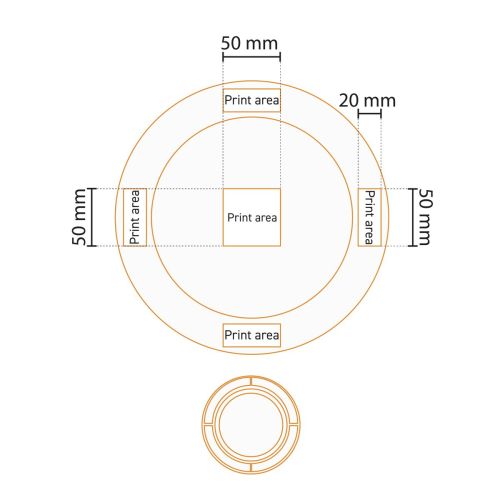 Werktekening van drukgebied op bord brede rand 26,5 cm porselein met logopositie. Werktekening van drukgebied op bord brede rand 26,5 cm porselein met logopositie.