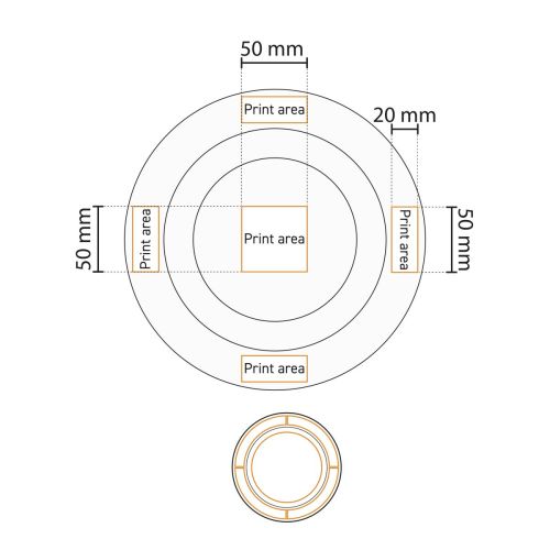 Working drawing of porcelain deep plate with indication of printing area on wide rim and centre. Working drawing of porcelain deep plate with indication of printing area on wide rim and centre.