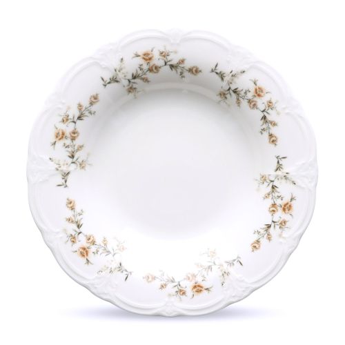 Vooraanzicht van diep bord Retro 24 cm in ivoor-bruin porselein met gladde afwerking en ronde rand.