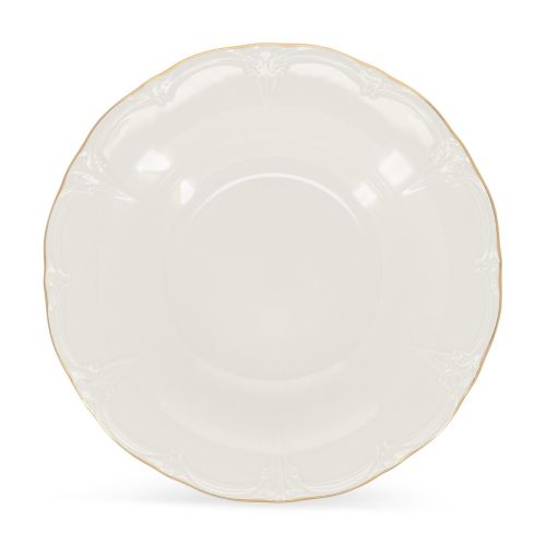 Vooraanzicht van diep bord Retro 24 cm in ivoor-goud porselein met gladde afwerking en ronde rand.