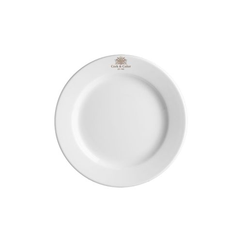 White porcelain plate Princip 15 cm with central one-colour CorkColor logo on front. White porcelain plate Princip 15 cm with central one-colour CorkColor logo on front.