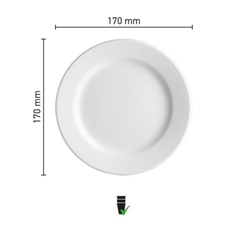 Infographic met afmetingen van Bord Princip 17 cm porselein, inclusief doorsnede en hoogte. Infographic met afmetingen van Bord Princip 17 cm porselein, inclusief doorsnede en hoogte.