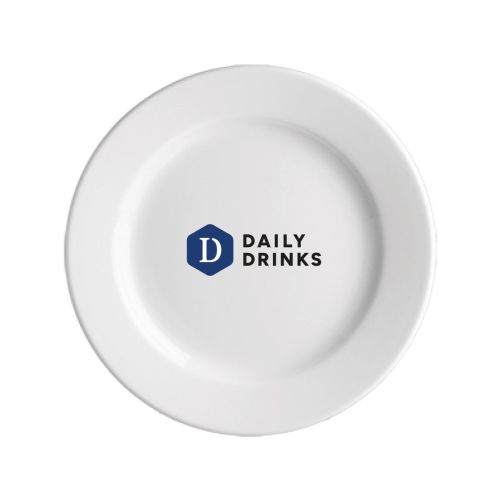 Plate Princip 19 cm porcelain with colourful DailyDrinks logo visible in the centre.