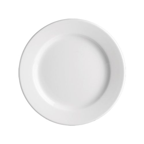 Front view of a round porcelain Plate Princip 19 cm with smooth surface and white finish.