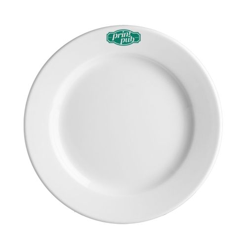 Vooraanzicht van Bord Princip 21 cm porselein met enkelkleurig PrintPub-logo centraal gedrukt. Vooraanzicht van Bord Princip 21 cm porselein met enkelkleurig PrintPub-logo centraal gedrukt.