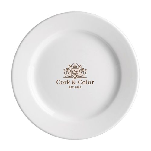 CorkColor logo in one colour on front of Princip plate 24 cm porcelain, centrally positioned.