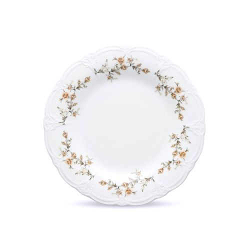 Round porcelain plate Retro 16 cm in ivory-brown, front view shows smooth surface and narrow rim.